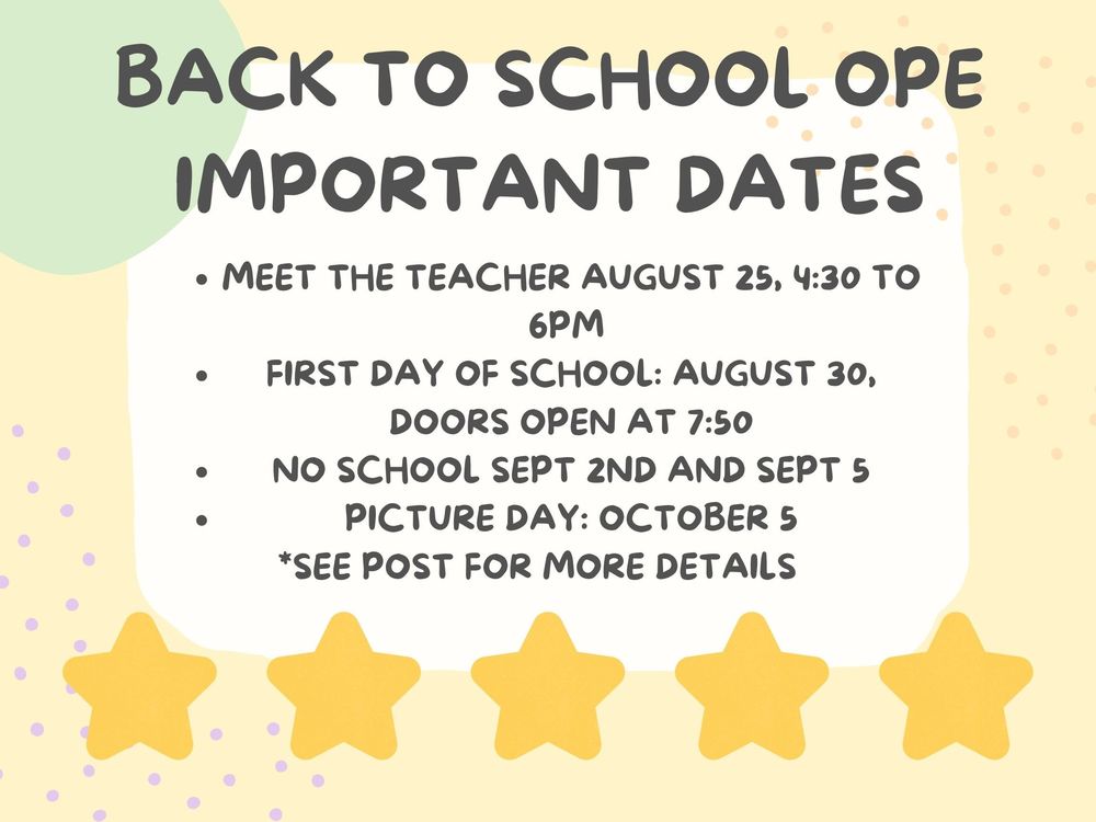 Back to School Important Dates