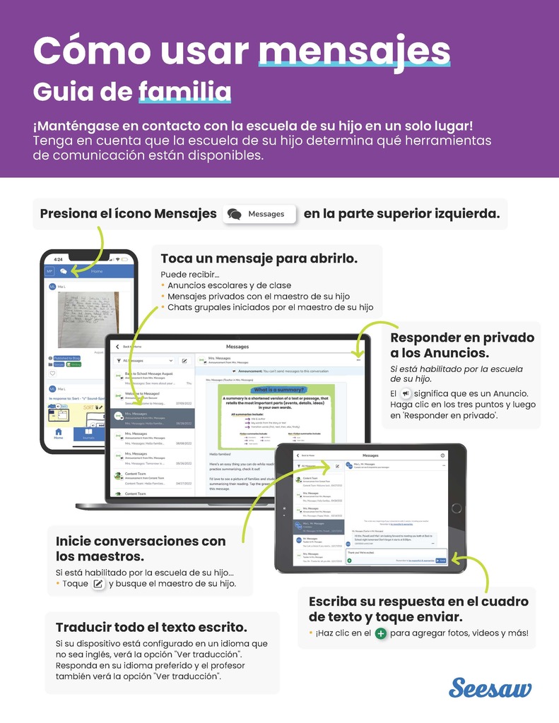 How to Use Messages Family Guide Seesaw Spanish