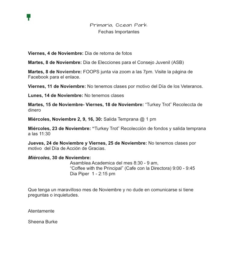 Spanish Version of November Newsletter 